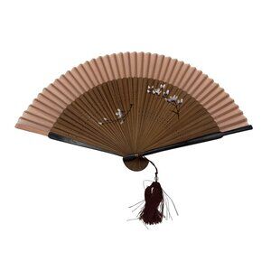 Bamboo Folding Hand Fan Painted Floral Design & Tassel Accent 13" Collectible